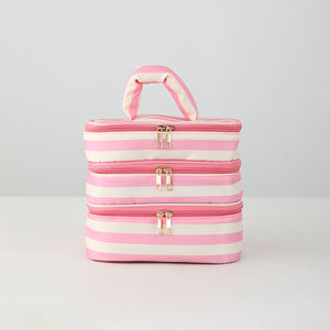 Bolsa <span class=keywords><strong>de</strong></span> Maquillaje <span class=keywords><strong>de</strong></span> Viaje con Cierre y Asa, a Rayas Rosas, Ecológica, Portátil, para Chicas, Venta al Por Mayor - Product Image 2