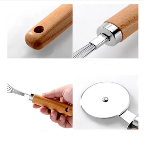 Ensemble d'ustensiles de cuisson 9 pièces avec manche en bois, gadgets de <span class=keywords><strong>cuisine</strong></span> en acier inoxydable, y compris coupe-pizza, coupe-fromage, ouvre-bouteille, <span class=keywords><strong>fouet</strong></span> - Product Image 6
