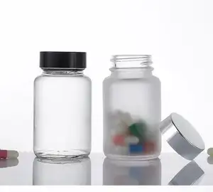 Grosir label kosong 30Ml 150Ml kaca farmasi kemasan botol Organizer pil wadah kapsul Vitamin kaca farmasi