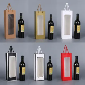 Penjualan laris tas hadiah kertas anggur merah persegi panjang berpenahan angin transparan portabel daur ulang tahan air
