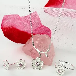 Elegante Juego de Joyería Fina de Plata de Ley 925 con Circonitas Púrpuras en Forma de Flor <span class=keywords><strong>para</strong></span> <span class=keywords><strong>Mujer</strong></span> - Product Image 3