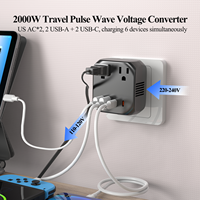Adaptateur de voyage multi-prises Foxcan 2000W avec 2 ports USB-C + 2 ports USB-A, chargeur PD, matériau ignifuge, convertisseur de tension de voyage