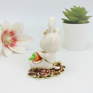 SHINNYGIFTS Estilo chino <span class=keywords><strong>Conejo</strong></span> de la suerte Esmalte Estatuilla de metal Estilo tradicional Caja de baratija Monedas para la riqueza Atracción de La Fortuna - Product Image 5