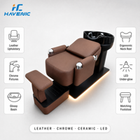 Fauteuil de lavage inclinable en cuir avec robinet chromé et pulvérisateur rétractable pour salon de coiffure moderne