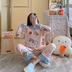 ชุดนอนสตรีแบบเปิดลงสำหรับฤดูใบไม้ร่วงฤดูหนาวชุดเสื้อเชิ้ตติดกระดุมพิมพ์ลาย - Product Image 2