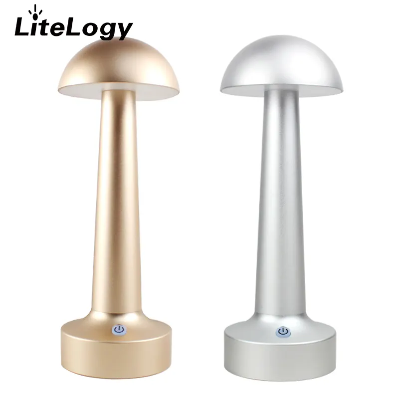 Portable bedside night stand wireless warm white LED rechargeable battery table mushroom lamp