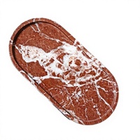 Plateau ovale en marbre rouge français naturel, plateau de service en calcite polie, plateau décoratif imperméable pour salle de bain, salon