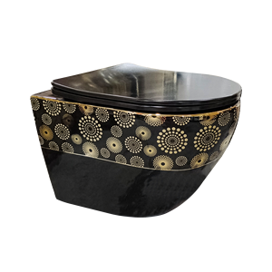 Inodoro Moderno de Cerámica Personalizado de Una Pieza con Doble Descarga, de Lujo, Suspendido en la Pared, Acabado Negro y Dorado, con Tanque Oculto y Sifón en P para Baño - Product Image 3