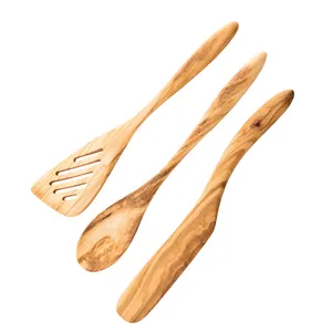 3 buah Set peralatan memasak spatula sendok pembalik kayu zaitun