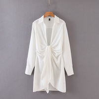 Cs6274 nova mais recente 2020 moda nó frontal profundo decote em v blusa branca das senhoras projeto longo elegantes camisas casuais blusas mujer tops