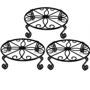 Support de plante rond élégant en métal avec décorations sculptées, support de pot de fleurs surélevé pour l'intérieur, la maison, le patio, le balcon et le jardin - Product Image 1