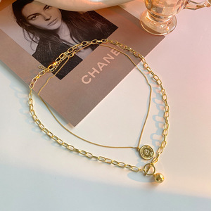 Haomi Femme Acier Inoxydable <span class=keywords><strong>Double</strong></span> Pendentif <span class=keywords><strong>Collier</strong></span> <span class=keywords><strong>Multicouche</strong></span> Empilage Clavicule Chaîne OT Boucle Vent Froid Niche Does Fashion - Product Image 6