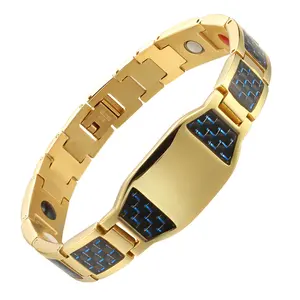 Customized name weight loss magnetic bracelet carbon fiber 18k gold plated stainless steel bracelet magnetic health bracelet