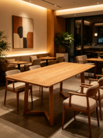 Luxuriöser Esstisch aus Massivem Roteichenholz in Gewerblicher Qualität, E0-Finish, 6-Sitzer, Japandi Minimalistisches Design, Wohnmöbel