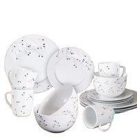 Service de table en porcelaine 16 pièces / Ensemble d'assiettes et de bols à motifs pour 4 personnes