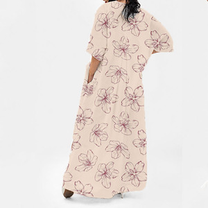 Vestido de Playa Casual Nuevo al por Mayor con Estampado Floral, Cuello en V y Diseño con Abertura, Personalizable, Transpirable, de Algodón y Lino, para Verano - Product Image 2