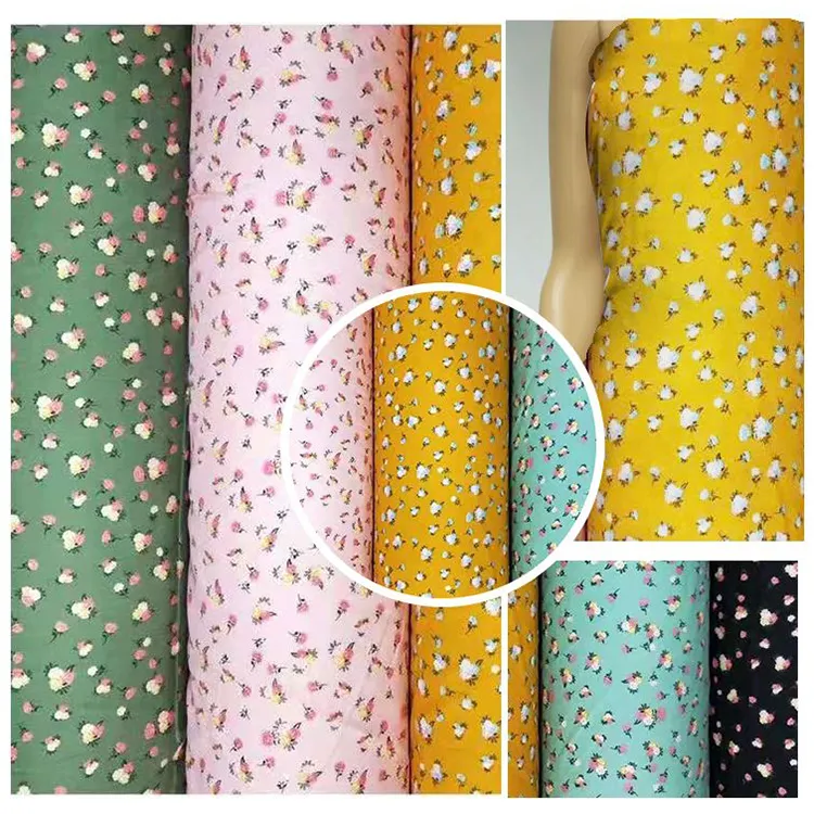 लोकप्रिय रंगीन आरामदायक बुना रेशमी वस्र विस्कोस पुष्प मुद्रित कस्टम के लिए Challis 100% रेयान Viscos फूल कपड़े स्कर्ट पोशाक