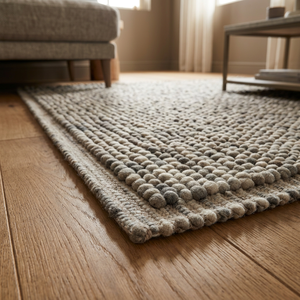 Tapis artisanal en feutre de laine à poils longs gris uni moderne pour salon - Product Image 3