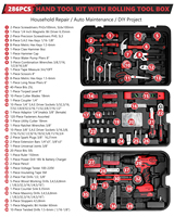 Ensemble d'outils électriques sans fil 21V, perceuse électrique, 286 pièces, ensemble d'outils manuels, clé à douille, tournevis, avec boîte à outils roulante