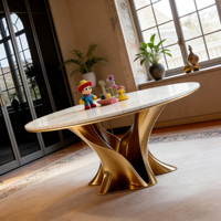 Zeitgenössischer Luxus-Esstisch Rund mit Goldbasis Moderne Esszimmermöbel für Zuhause und Hotel