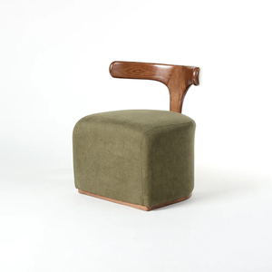 Fauteuil lounge moderne nordique de luxe en bois massif et tissu rembourré pour salle à manger et salon - Product Image 3