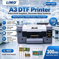 Mesin Printer DTF Grosir Pabrik LINKO dengan Dual Print Head I1600, Printer Stiker Kaos dengan Mesin Penggoyang Bubuk Pewarna