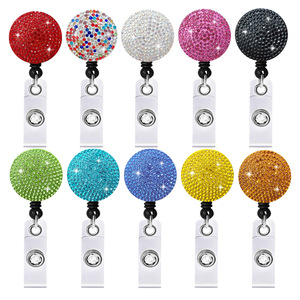 Portatarjetas de identificación Carretes con Clip Nombre Carrete Oficina Útiles escolares Diamante de imitación de color redondo Cordón retráctil Portatarjetas - Product Image 2