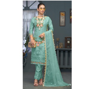 Elegante ropa India pakistaní Salwar traje con tela de Organza hermosa boda bordada nupcial Salwar traje colección - Product Image 1