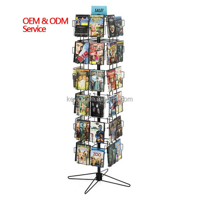Custom Floor Standing Spinner Brochure Wire Pocket Holder Rotating CD Display Rack