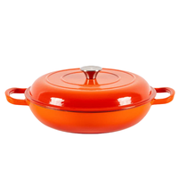 Pot peu profond en fonte enduite d'émail poignées incurvées couvercle à 2 nervures poignée ergonomique levage facile four sûr poêle à utiliser sur table