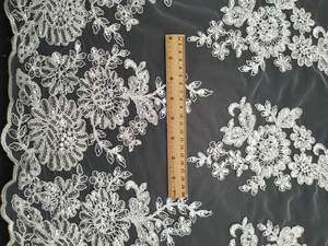 Vải Ren Kim Sa Pháp Vải Nigeria Màu Trắng 2023 Vải Ren Lưới Polyester Châu Phi Chất Lượng Cao 5 Yard - Product Image 3