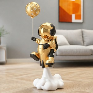 Electroplated Silver Astronaut Resin Statue Holding Moon Balloon Cloud Base Spaceman Figurine Home Decor - Product Image 3