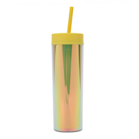 Vente en gros de gobelets à café de voyage réutilisables pour enfants, design coréen, double paroi, en plastique PS, dégradé de couleurs, 480 ml (16 oz)