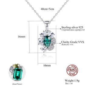 Czcity Màu Xanh Lá Cây Đá Mặt dây chuyền pha lê Dây chuyền 925 Sterling Bạc tổng hợp đá quý nguyên pha lê mặt dây chuyền vòng cổ - Product Image 2