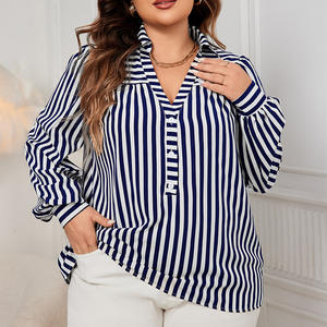 Venta al por mayor camisa a <span class=keywords><strong>rayas</strong></span> <span class=keywords><strong>azul</strong></span> <span class=keywords><strong>y</strong></span> <span class=keywords><strong>blanco</strong></span> primavera otoño nuevo cuello de <span class=keywords><strong>polo</strong></span> tamaño europeo estilo de calle camisa de <span class=keywords><strong>polo</strong></span> de viajero - Product Image 2
