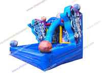 Jeu de sport gonflable pour enfants : lancer de ballon, design planètes à double ligne, terrain de tir au panier de basket, jeux de saut