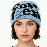 Quantité minimale de commande bas en gros motif jacquard bonnet en tricot fabricant personnalisé Y2K Beanie