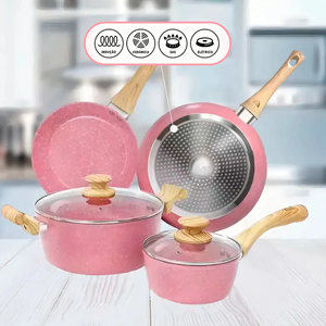 Modern <b>Ceramic</b> Marble Coated 6-Piece Pot <b>Pan</b> Glass Lids Bakelite Handles Non-Stick Aluminum Cookware Set Induction Compatible - Product Image 2