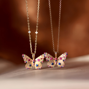 Aazuo Luxury Jewelry 18K <b>Rose</b> <b>Gold</b> Real Natural Sapphire Real Diamonds Butterfly <b>Pendant</b> <b>Necklace</b> Engagement Wedding Gift Women - Product Image 2