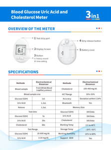 <span class=keywords><strong>Medidor</strong></span> <span class=keywords><strong>de</strong></span> Glucosa en Sangre, Ácido Úrico y <span class=keywords><strong>Colesterol</strong></span> 3 en 1, <span class=keywords><strong>Medidor</strong></span> <span class=keywords><strong>de</strong></span> Glucosa en Sangre para Monitoreo <span class=keywords><strong>de</strong></span> Diabéticos - Product Image 6