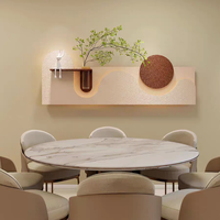 Nouvelle Décoration Murale de Luxe, Peinture Texturée en Relief 3D, Sculpture Géométrique Faite à la Main, Minimaliste, Peinture en Grès Décorative avec Éclairage LED