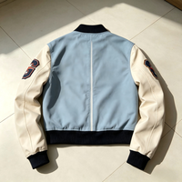 Blouson aviateur rétro pour femme en satin et nylon, bleu clair, col montant, écologique, séchage rapide, respirant, idéal pour l'hiver