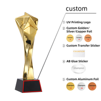 Trophée en résine Big Star en gros avec base noire en cristal, logo personnalisé, trophée de récompense plaqué or créatif, souvenir