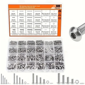 304 Stainless Steel Hex Button Head Cap <b>Bolts</b> Nuts Washers Kit 600PCS M2 M3 <b>M4</b> M5 For Sports Equipment - Product Image 1