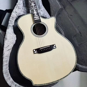 High Quality Hand Made Acoustic Guitar All Solid Spruce <b>Stringed</b> Music <b>Instrument</b> With Armrest Fretboard Inlay - Product Image 1