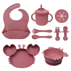 Safe Silicone Baby Weaning <b>Set</b> Suction Plate Bowl and Cup for Self Feeding Cute Crab Design BPA Free <b>Kitchen</b> <b>Accessories</b> 9PCS - Product Image 5