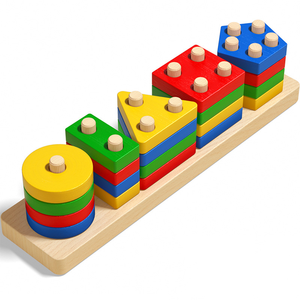 Juego de formas geométricas de bloques de construcción de madera para niños, juguetes de educación temprana para combinar columnas Automotrices - Product Image 1
