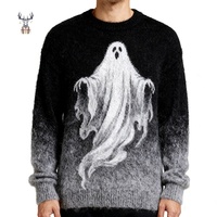 Pull à col rond à manches longues pour homme en maille de mohair à motif fantôme ample et surdimensionné avec logo personnalisé Nanteng, changement progressif de couleur