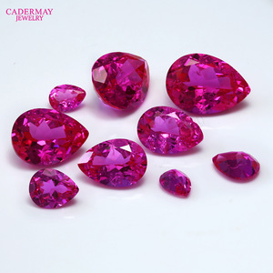 Cadermay Synthetic Rose Red Ruby Pear Cut Loose Gemstone For Jewelry Making - Product Image 1