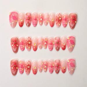 TSZS 30 <span class=keywords><strong>Uñas</strong></span> <span class=keywords><strong>Postizas</strong></span> Adhesivas de Cobertura Completa con Diseño Floral 3D de Durazno Amarillo, <span class=keywords><strong>Uñas</strong></span> Falsas Desmontables con Pegamento - Product Image 3